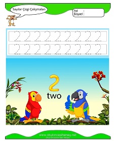 2 Rakamı Çizgi Çalışmaları Çalışma Sayfaları
